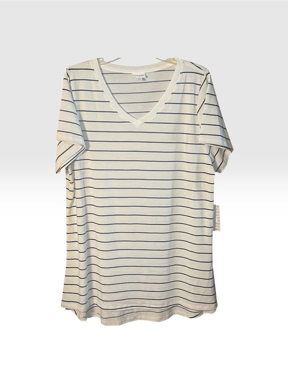 LuLaRoe Christy Striped V-Neck Tee in White and Navy New with Tags size 2xl